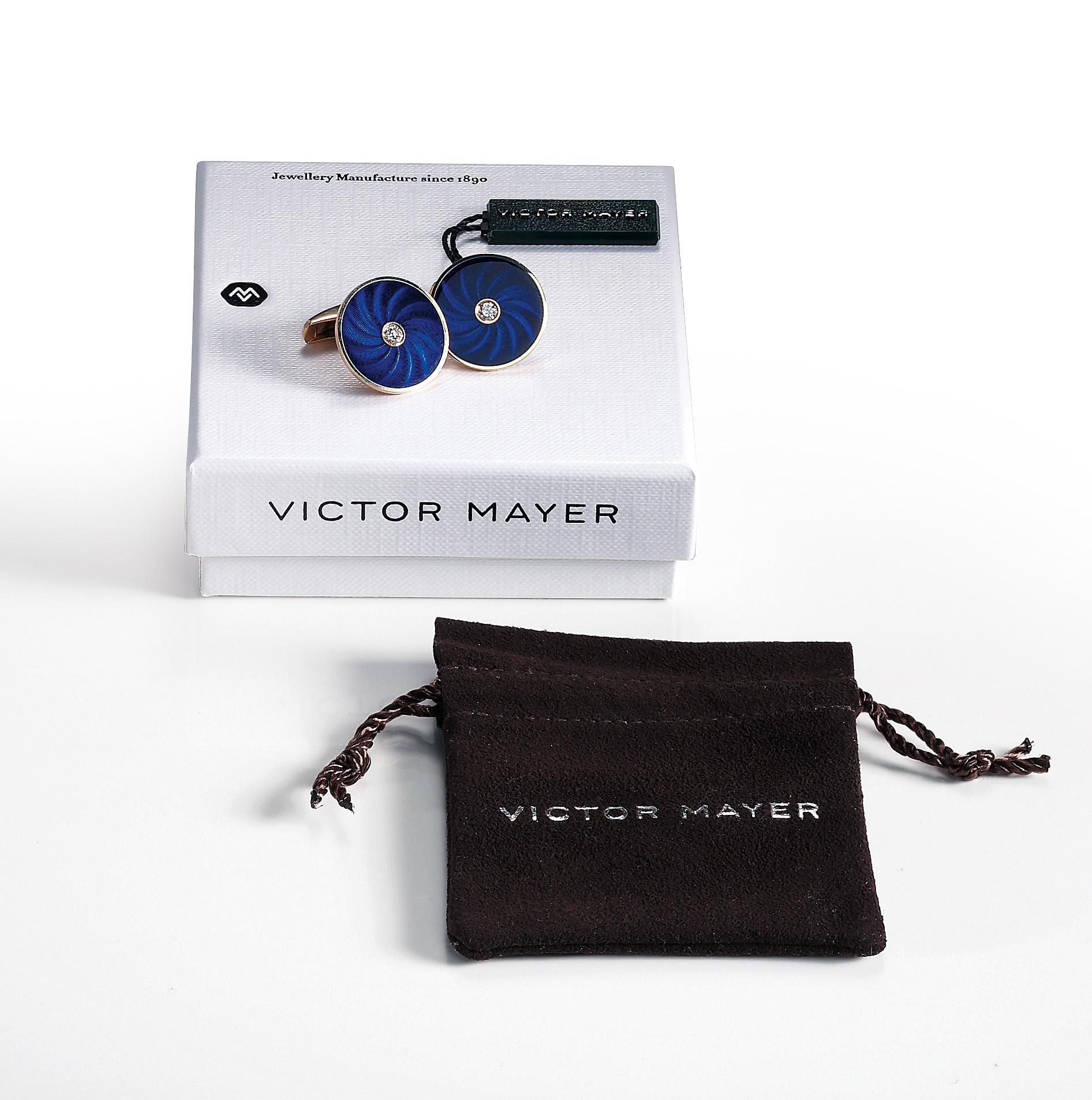Victor Mayer Round Cufflinks in 18k White Gold with Diamonds & Grey Enamel For Sale 7