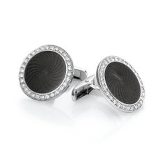 Victor Mayer Boutons de manchette ronds en or blanc 18 carats avec diamants et émail gris