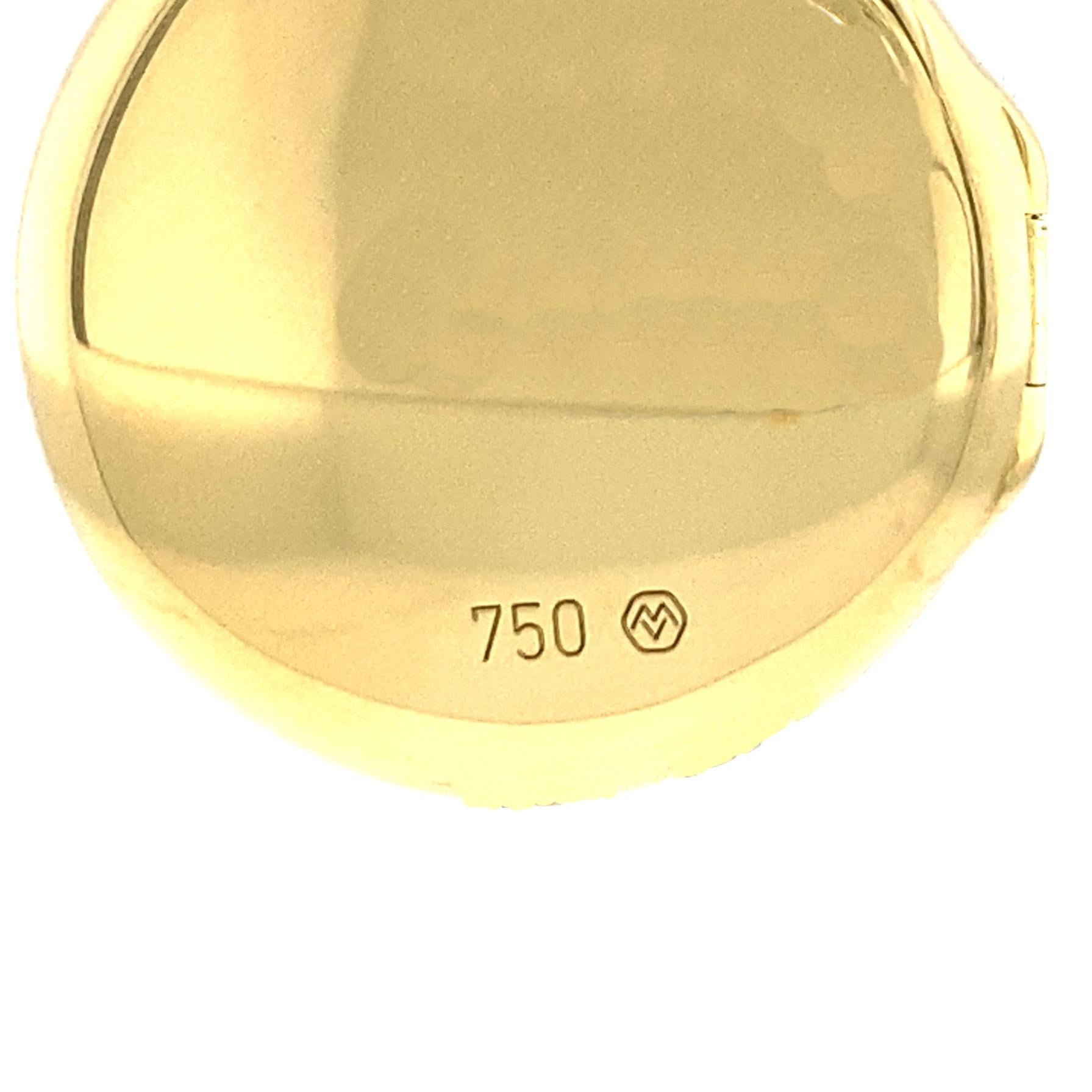 Mdaillon  pendentif rond en or jaune 18 carats et mail bleu guilloch, diamtre 21,0 mm en vente 1