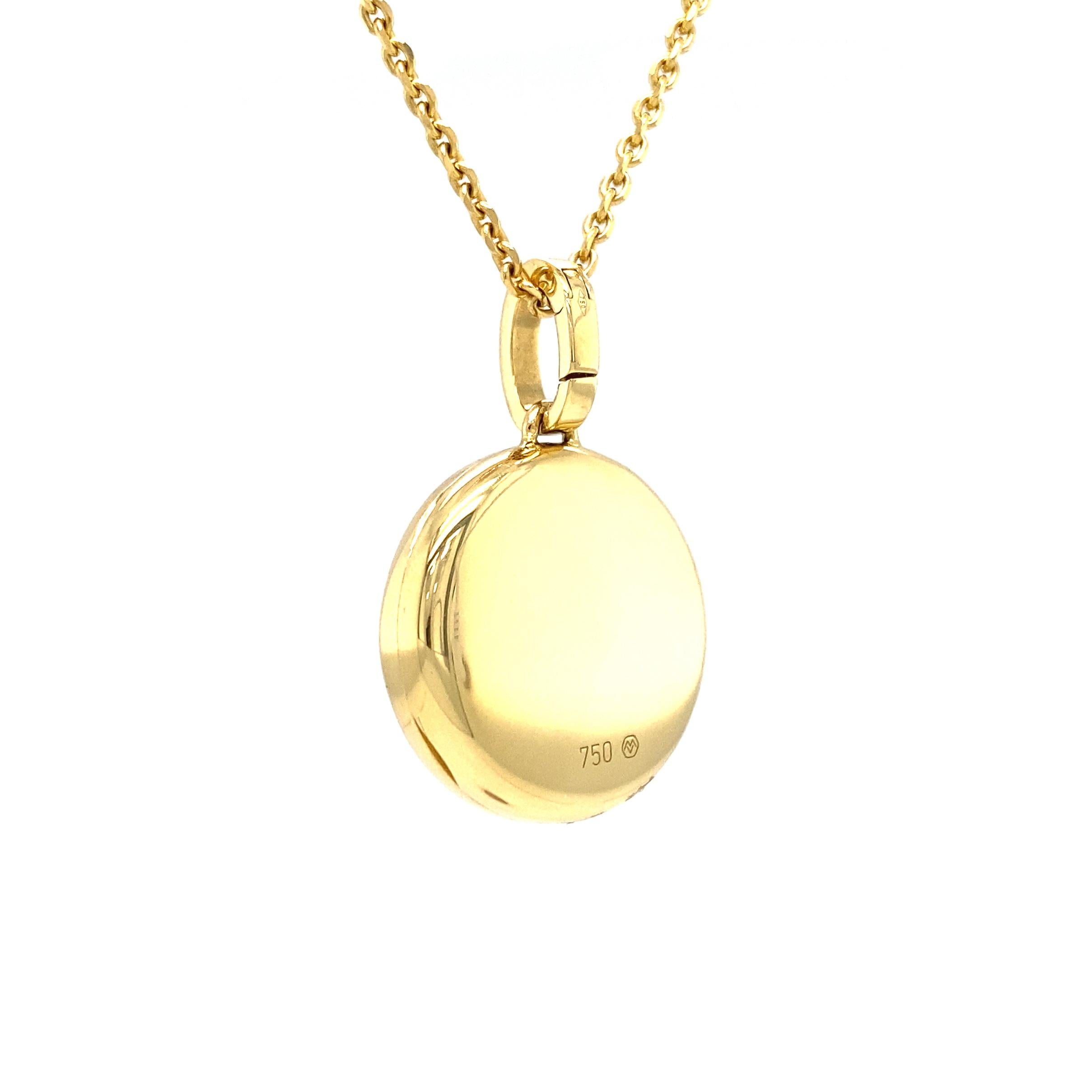 Collier mdaillon  pendentif rond en or jaune 18 carats et mail bleu, diamtre 21,0 mm Pour femmes en vente