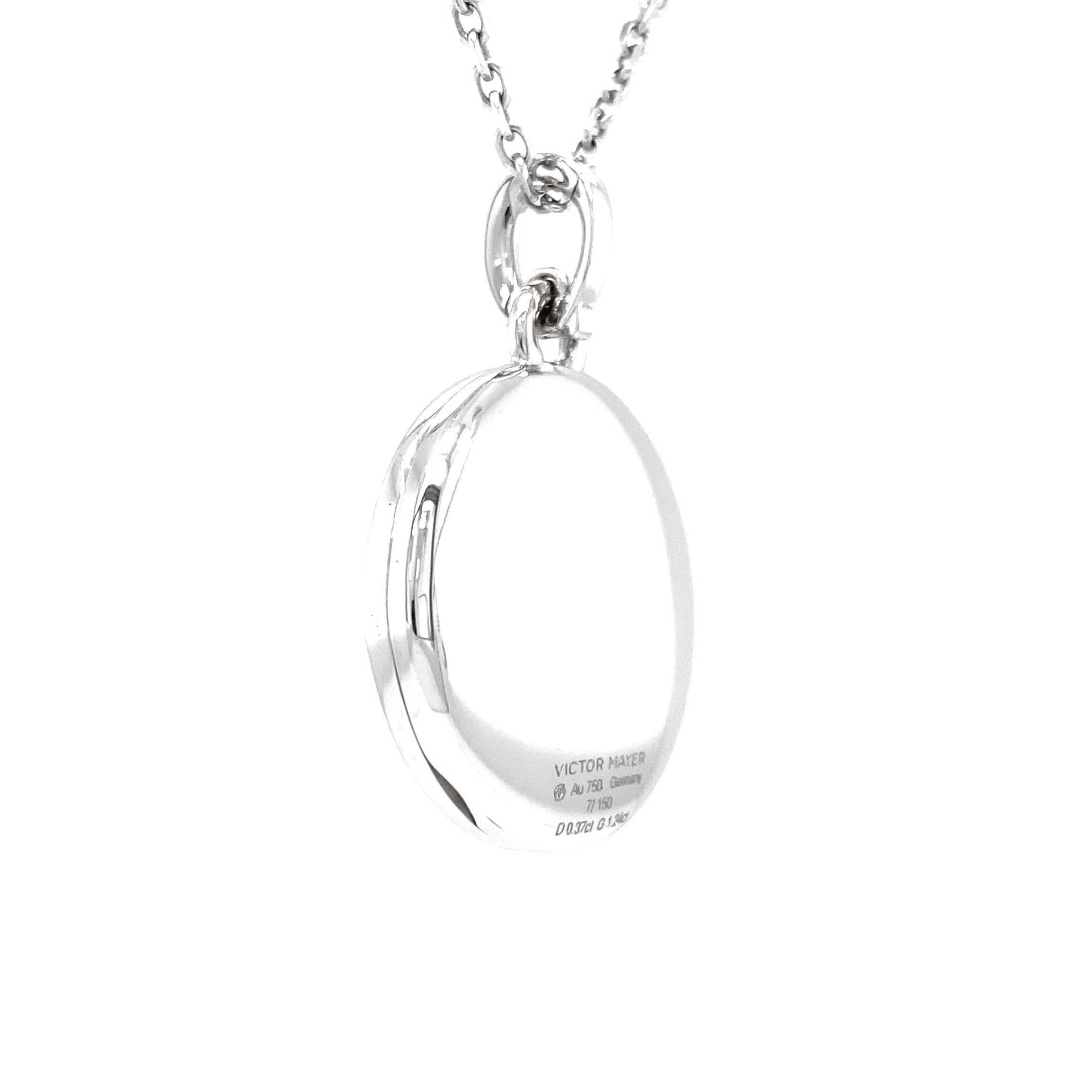 Round Locket Pendant Necklace 18k White Gold Pink Enamel 37 Diamonds Aquamarine For Sale 1