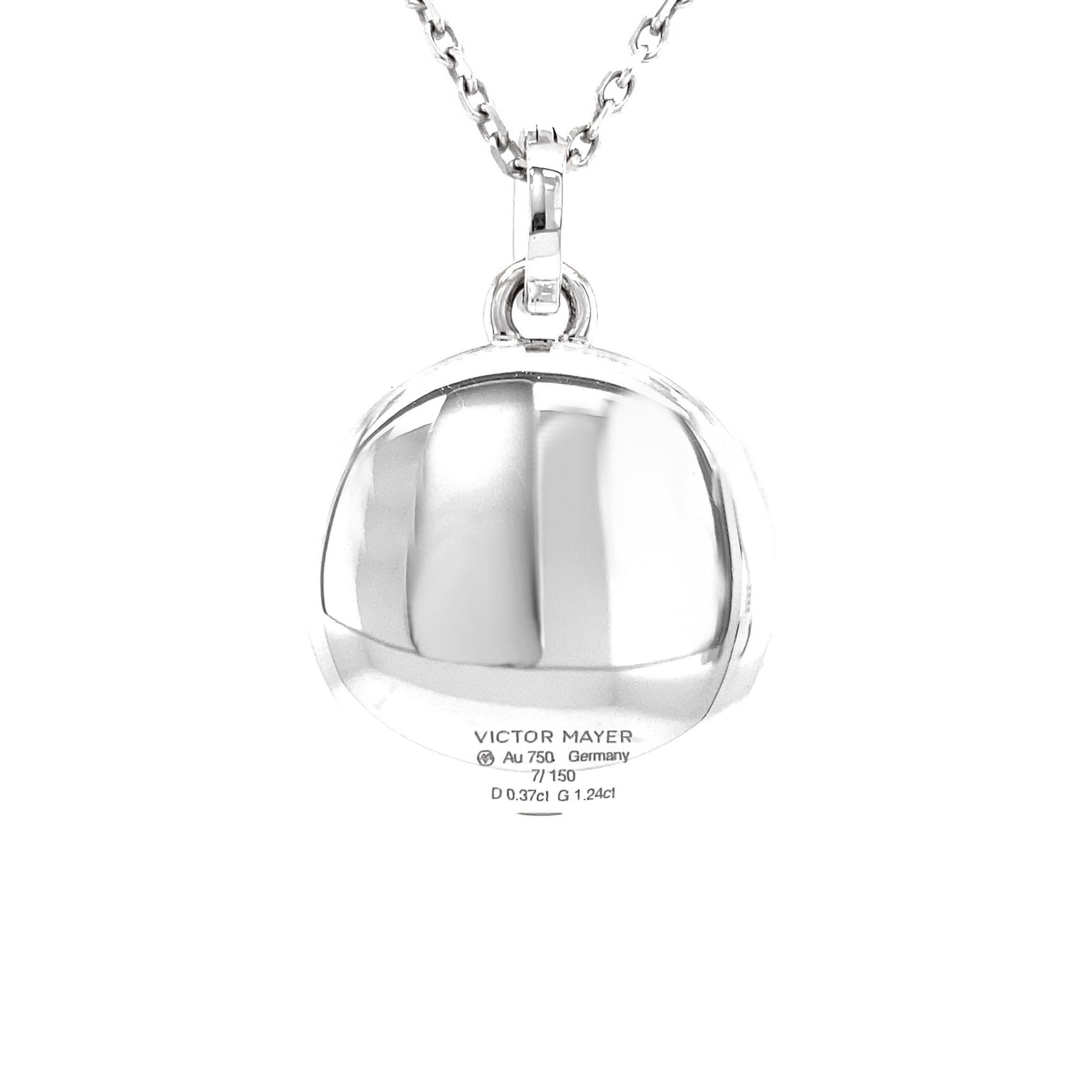 Women's Round Locket Pendant Necklace 18k White Gold Pink Enamel 37 Diamonds Aquamarine For Sale