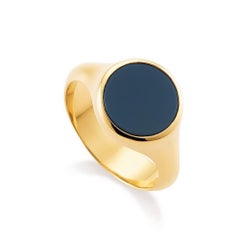 Victor Mayer Round Signet Ring Blue Layered Onyx 18k Yellow Gold Diameter 10 mm