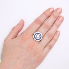 Victor Mayer 1 Ct Solitaire Diamond And Blue Vitreous Enamel Ring In White Gold