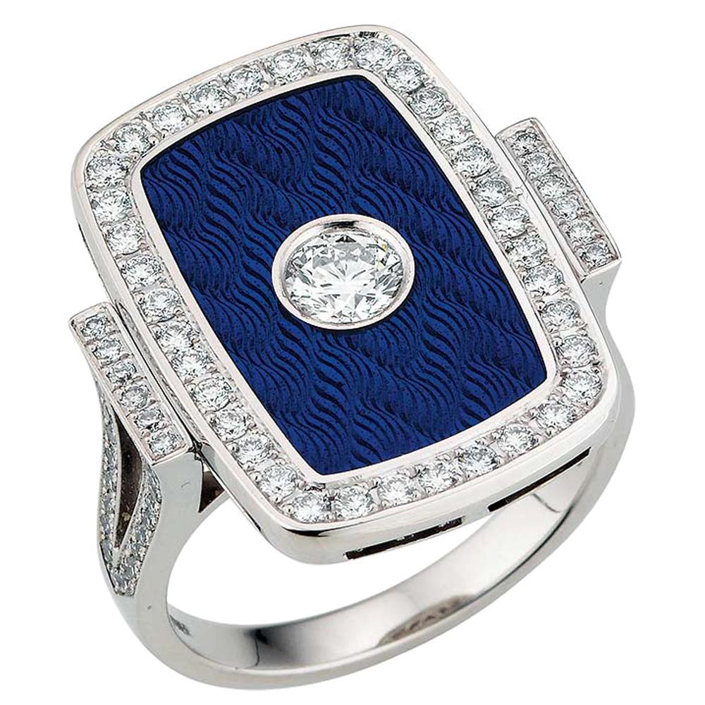 Anillo Victor Mayer Soirée Esmalte Azul Eléctrico Oro Blanco 18k con Diamantes