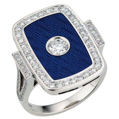 Victor Mayer Soirée Electric Blue Enamel Ring 18k White Gold with Diamonds