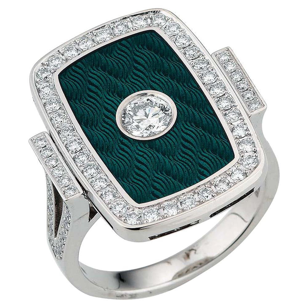 Victor Mayer Bague Soirée en or blanc 18 carats avec émail vert émeraude et diamants