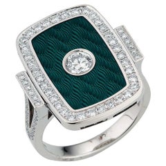 Victor Mayer Soirée Emerald Green Enamel Ring 18k White Gold with Diamonds