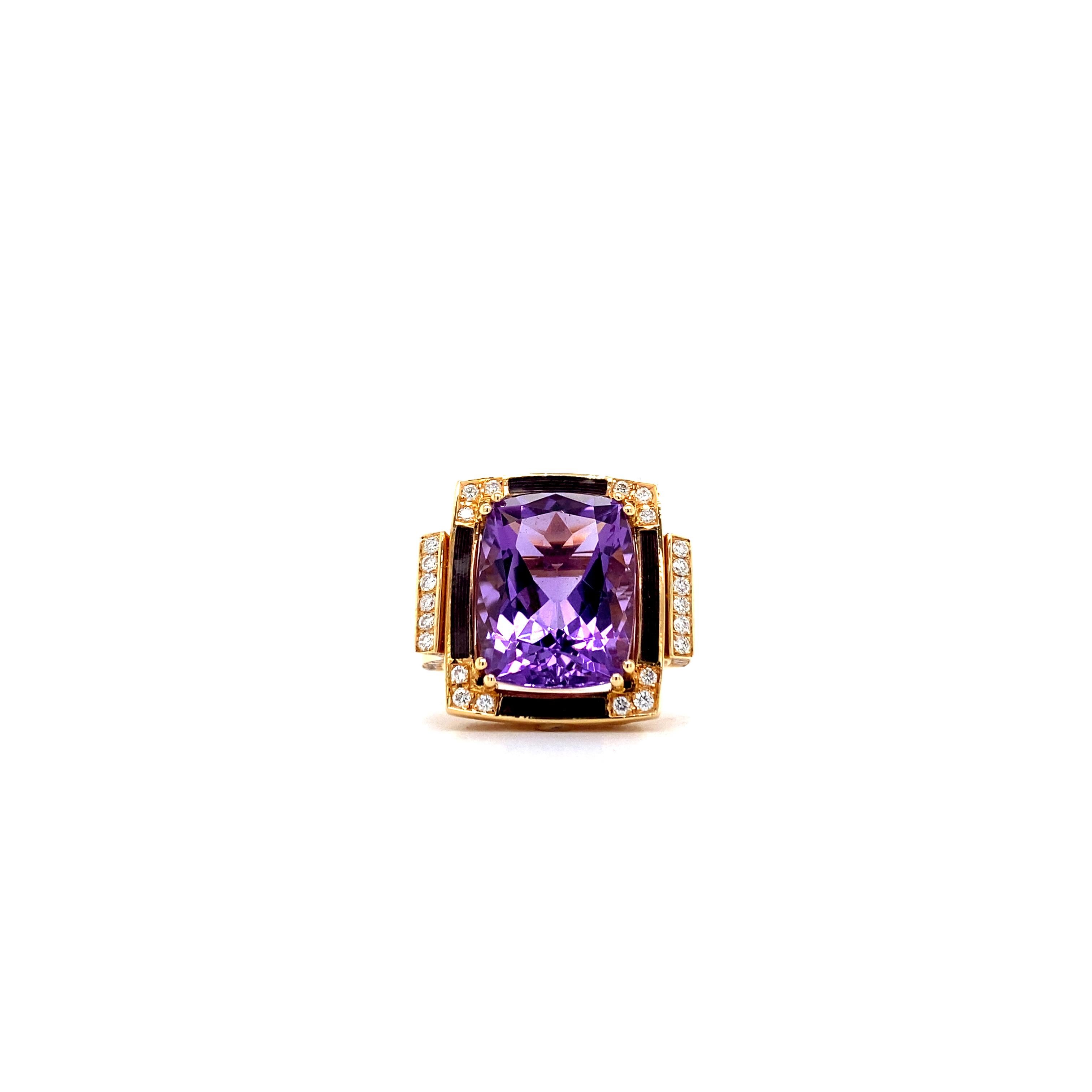 Contemporary Victor Mayer Soirée Lilac Enamel Ring 18k Rose Gold with Diamonds For Sale