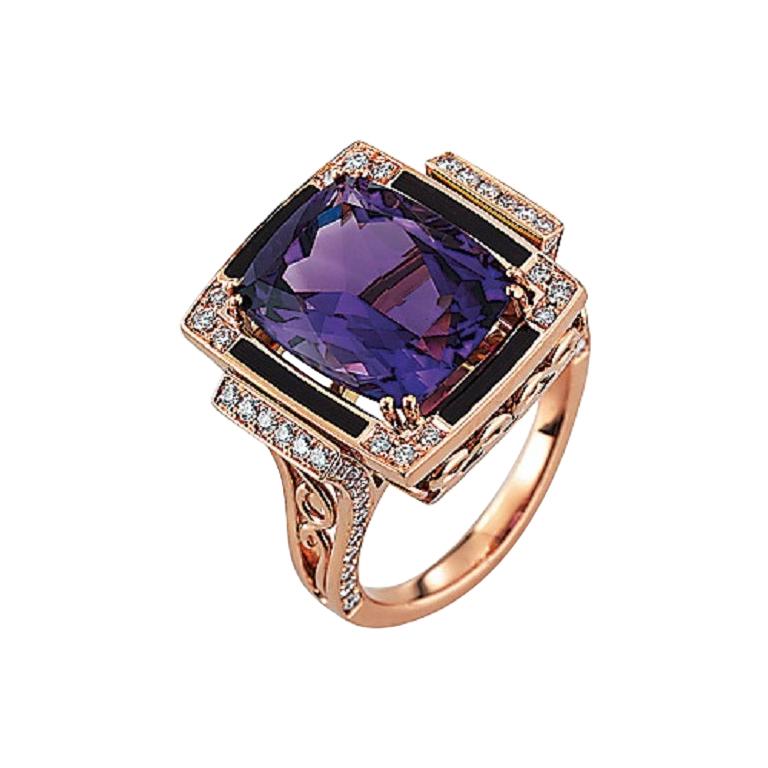 Victor Mayer Soirée Lilac Enamel Ring 18k Rose Gold with Diamonds For Sale
