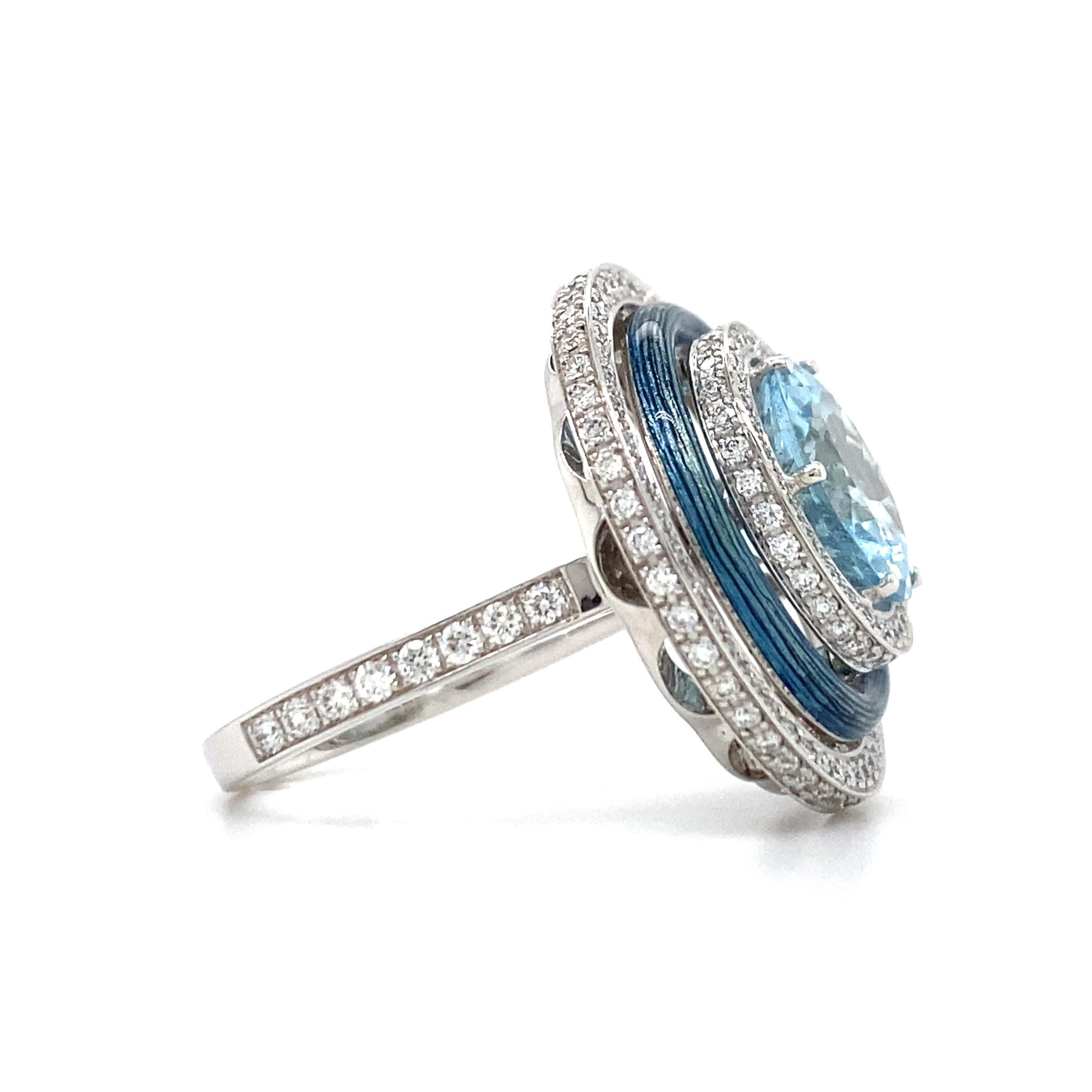 Victor Mayer Ring Soirée Medium Blue Enamel 18k White/Yellow Gold 174 Diamonds In New Condition For Sale In Pforzheim, DE