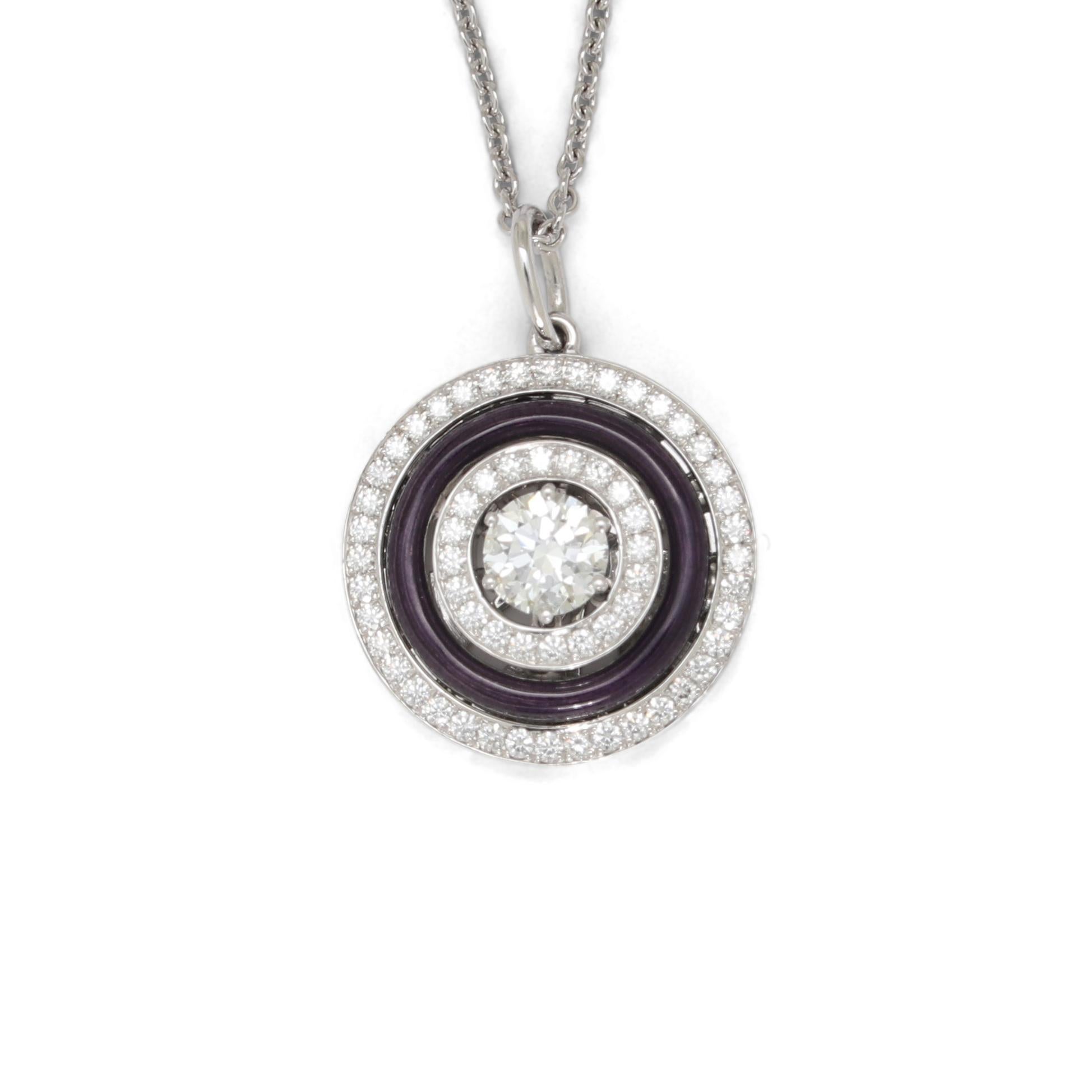Taille brillant Pendentif rond en or blanc 18 carats, or jaune, émail violet vitreeux et diamants 1,27 carat en vente
