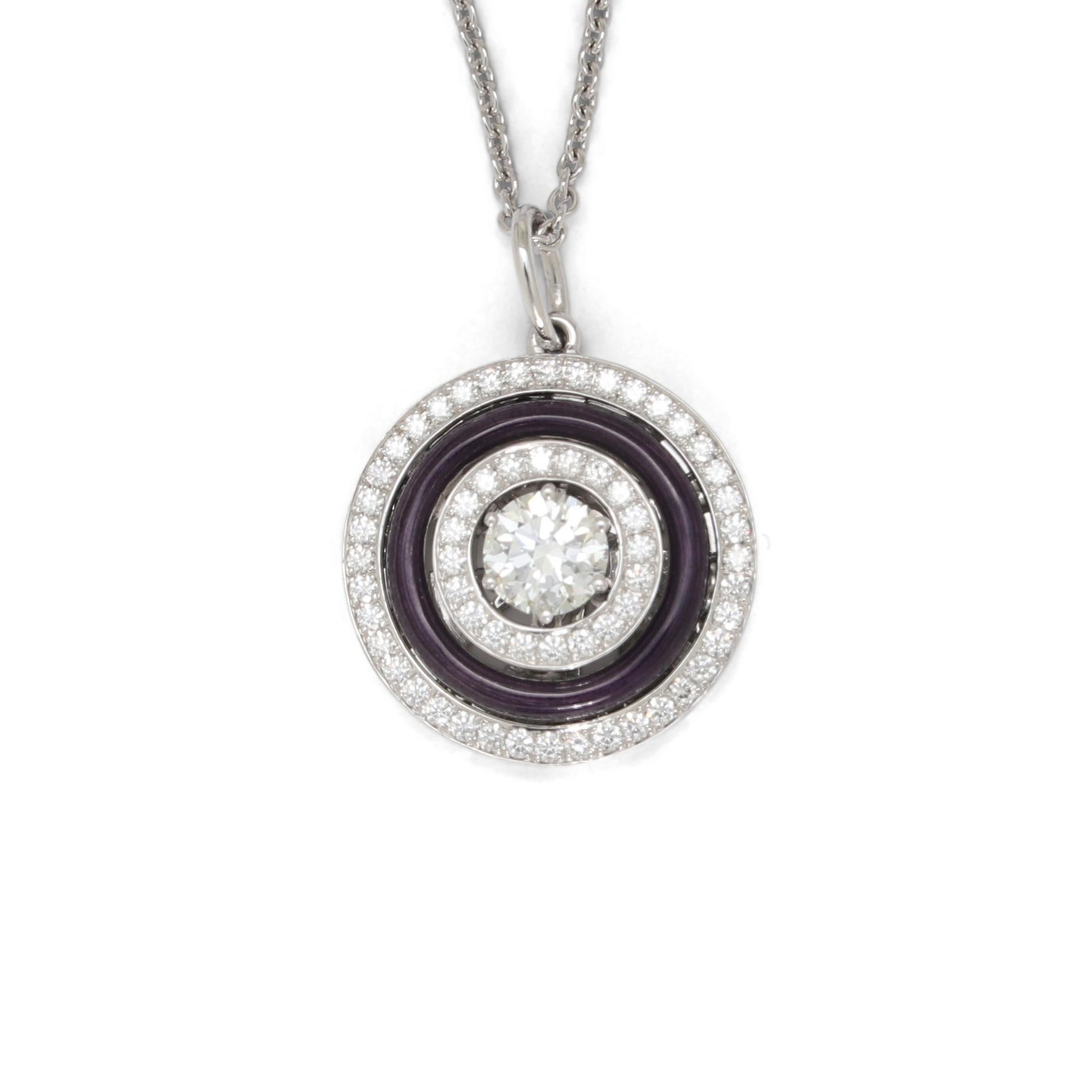 Contemporary Round Pendant 18k White Gold Yellow Gold Purple Vitreous Enamel Diamonds 1.27 ct