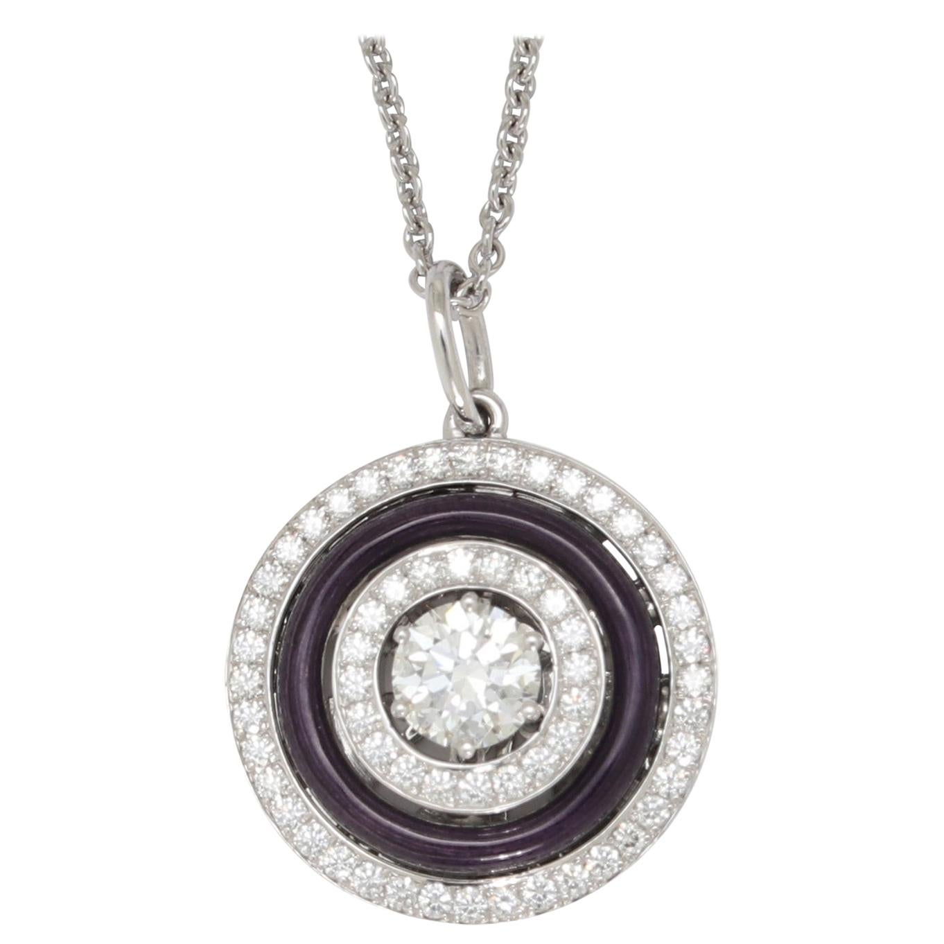 Round Pendant 18k White Gold Yellow Gold Purple Vitreous Enamel Diamonds 1.27 ct