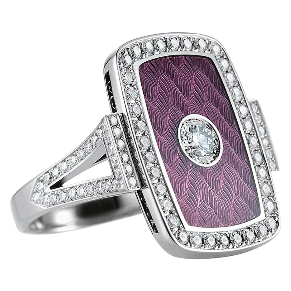 Victor Mayer Soirée Pink Enamel Ring 18k White Gold with Diamonds For Sale