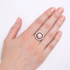 Victor Mayer 0.5 ct Solitaire Diamond Ruby Red Vitreous Enamel Ring White Gold