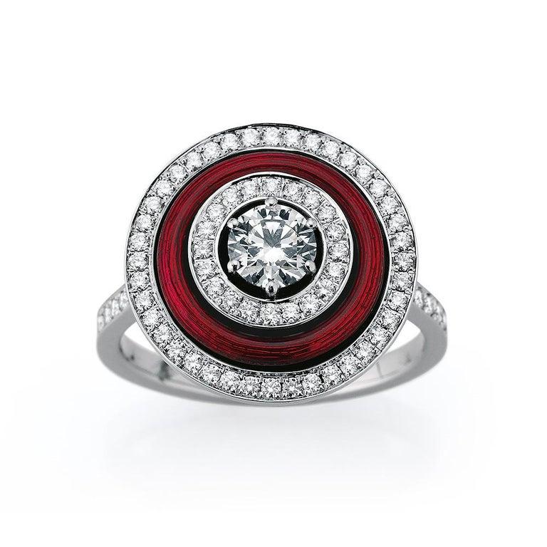 Contemporary Victor Mayer Soirée Red Enamel Ring 18k White Gold/Yellow Gold with Diamonds For Sale