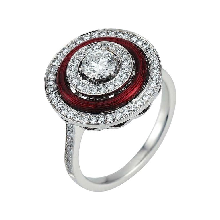 Victor Mayer Soirée Red Enamel Ring 18k White Gold/Yellow Gold with Diamonds For Sale