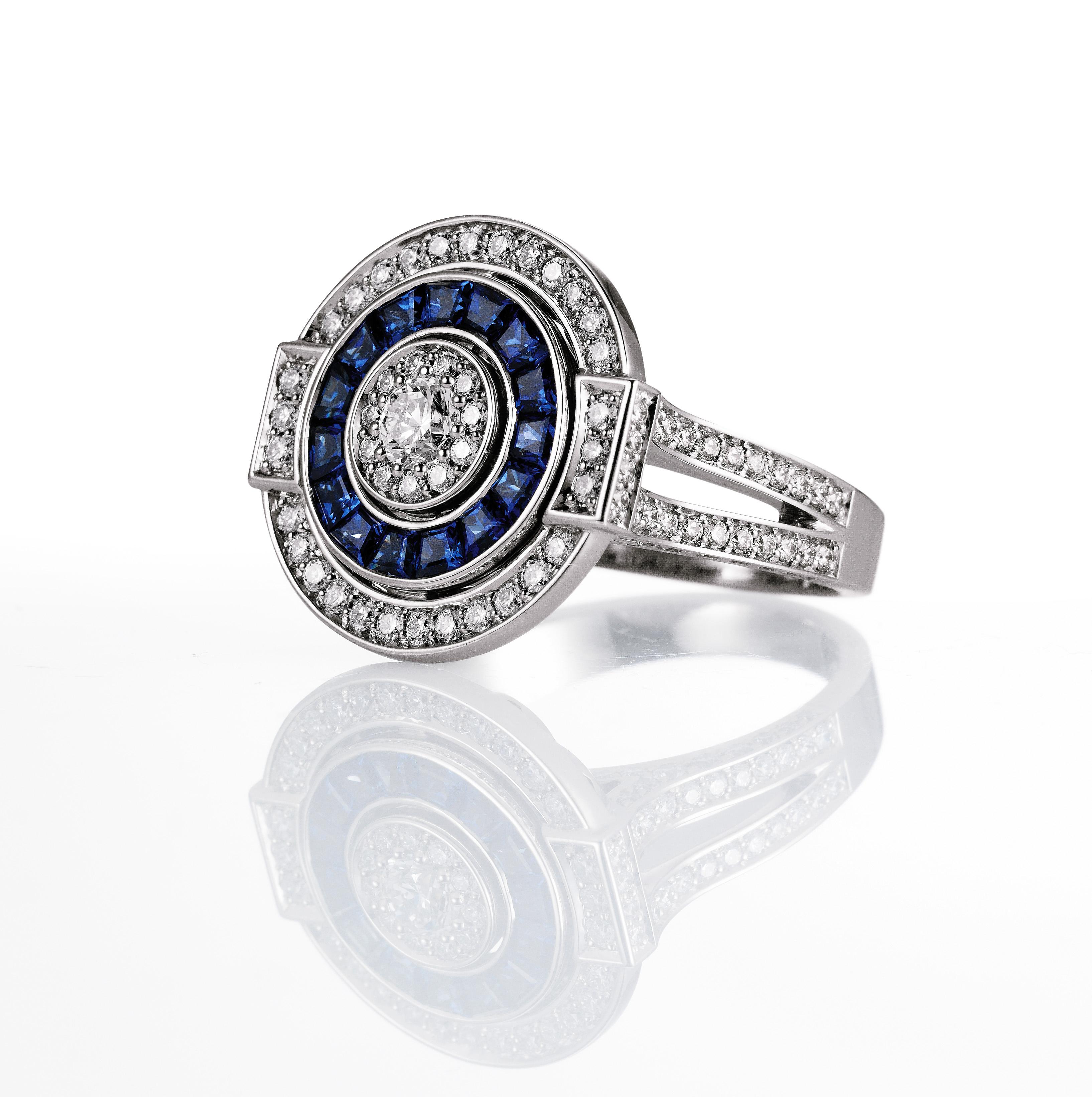 Contemporary Victor Mayer Soiree Ring 18k White Gold Diamonds 1.13 ct Sapphire 0.97 ct For Sale