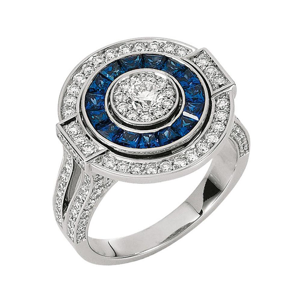 Victor Mayer Soiree Ring 18k White Gold Diamonds 1.13 ct Sapphire 0.97 ct For Sale