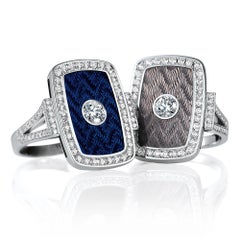 Victor Mayer Soirée Silver Enamel Ring 18k White Gold with Diamonds