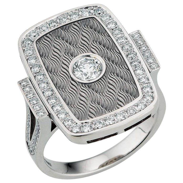 Victor Mayer Soirée Silver Enamel Ring 18k White Gold with Diamonds For Sale