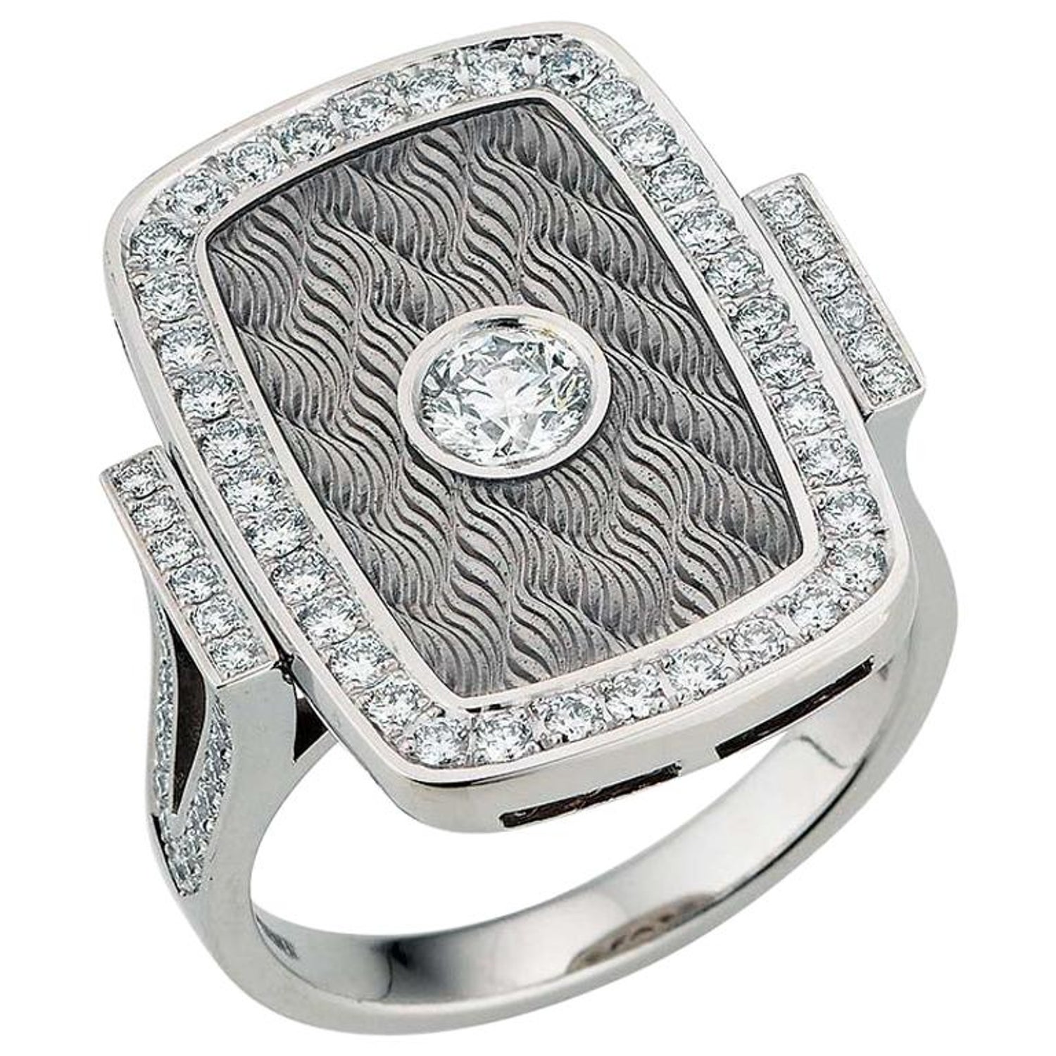 Victor Mayer Soirée Silver Enamel Ring 18k White Gold with Diamonds For  Sale at 1stDibs