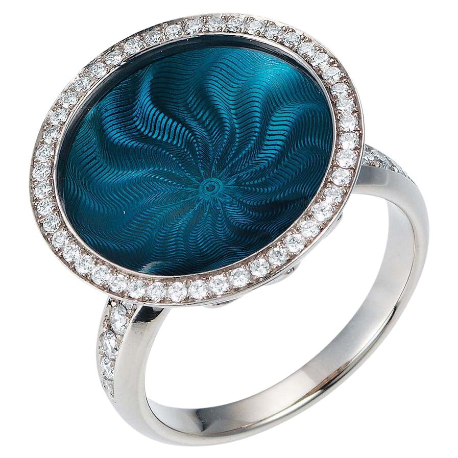 Victor Mayer Trance Petroleum Enamel Ring 18k White Gold with Diamonds For Sale