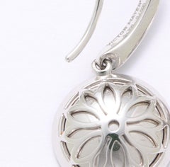 Round Drop Earrings - 18k White Gold - Silver Fondant Enamel 78 Diamonds 0.45 ct