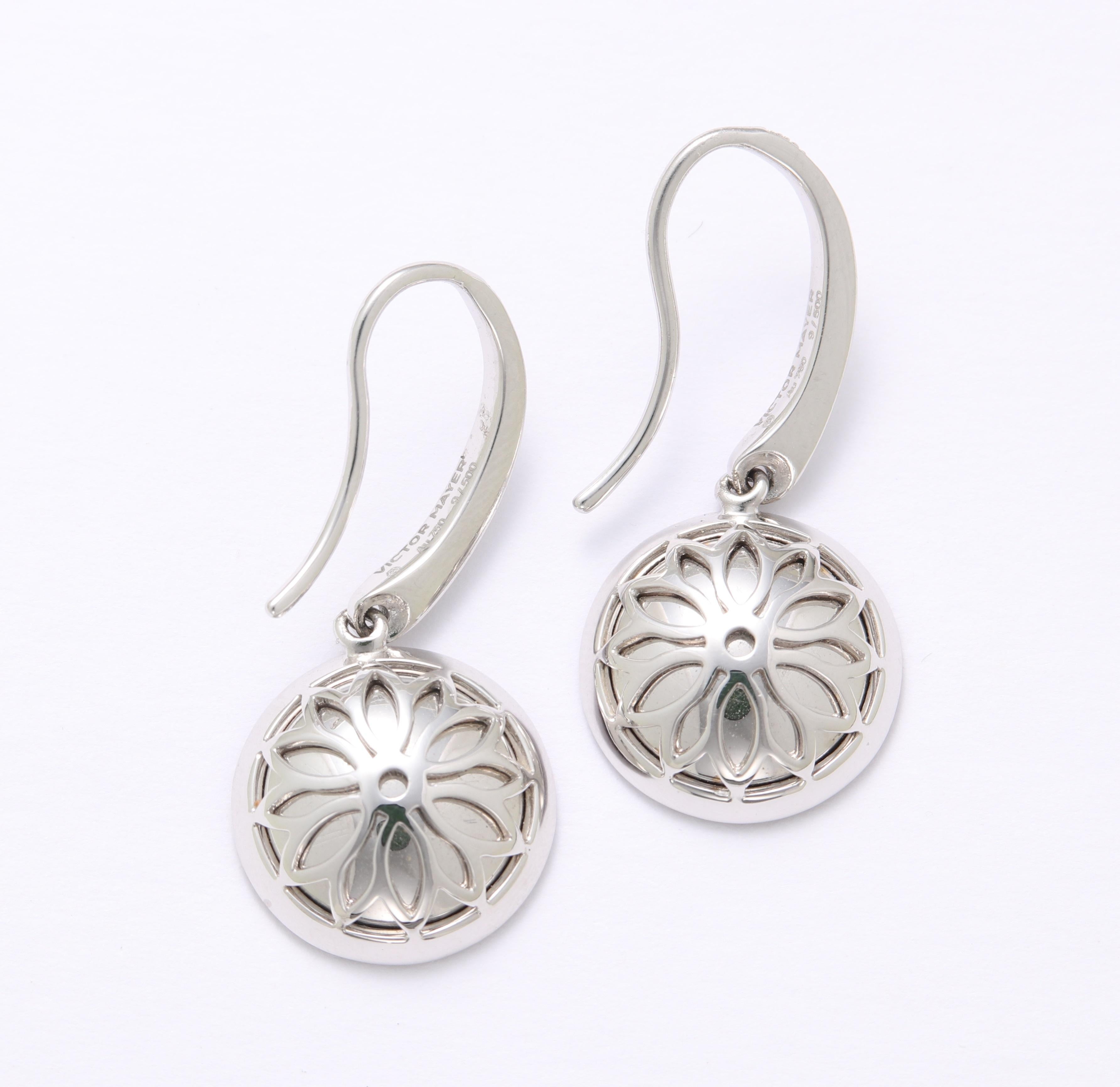 Contemporary Round Drop Earrings - 18k White Gold - Silver Fondant Enamel 78 Diamonds 0.45 ct For Sale