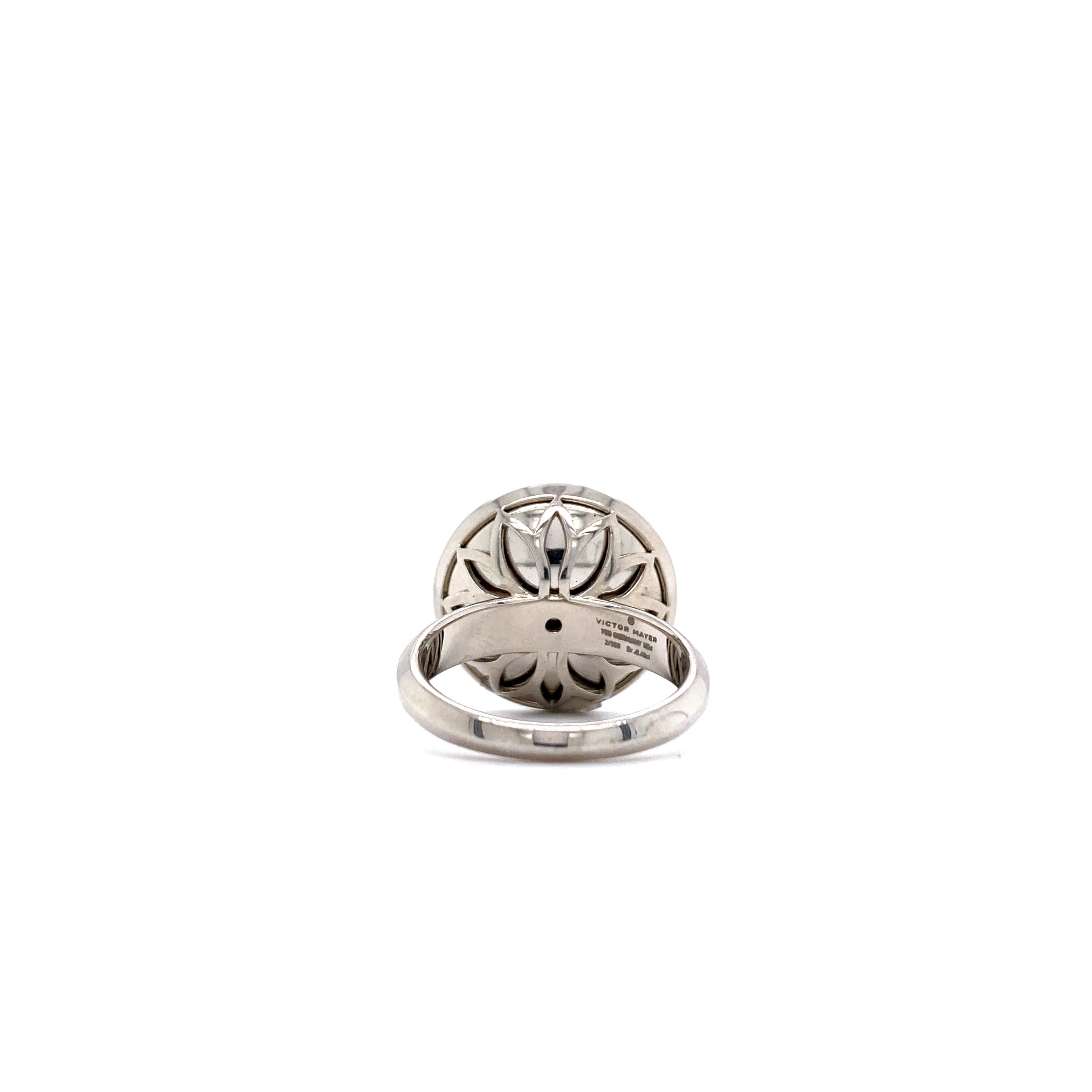Round Silver Grey Guilloche Enamel Ring 18k White Gold 57 Diamonds For Sale 3