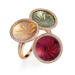 Victor Mayer Trance White Enamel Ring 18k Rose Gold/Yellow Gold with Diamonds