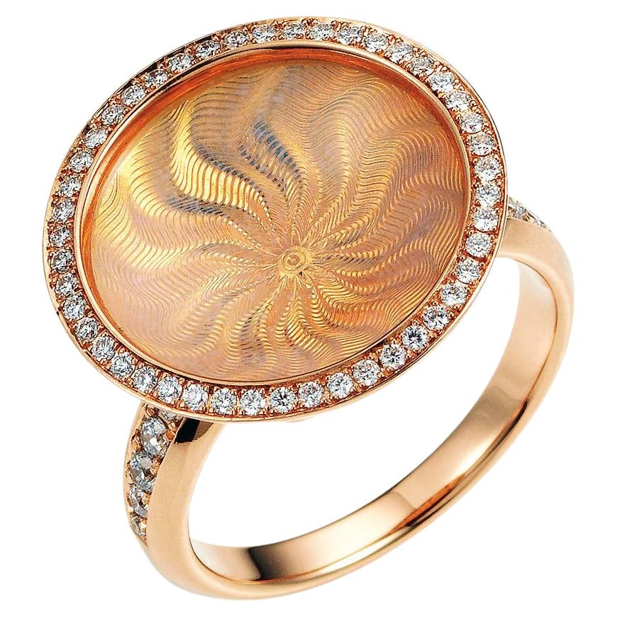 Victor Mayer Trance White Enamel Ring 18k Rose Gold/Yellow Gold with Diamonds For Sale