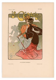 Le Cénacle by Victor Mignot, Art Nouveau Commedia dell'Arte lithograph, 1897