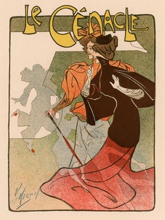Antique Le Cénacle by Victor Mignot, Art Nouveau Commedia dell'Arte lithograph, 1897