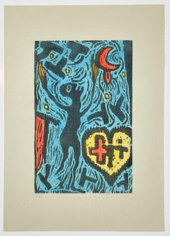 Vintage Set of three woodcuts by Victor Mira colorful abstract forms