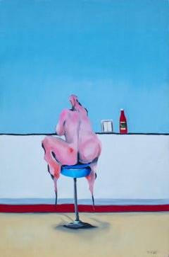 Peinture de figure de comptoir de bar de l'East Village par Victor Mirabelli