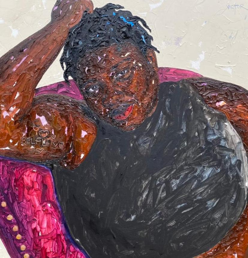 In Pace e serenità - 21° secolo, Contemporaneo, Figurativo, Ritratto, Donna - Painting di Victor Morawo