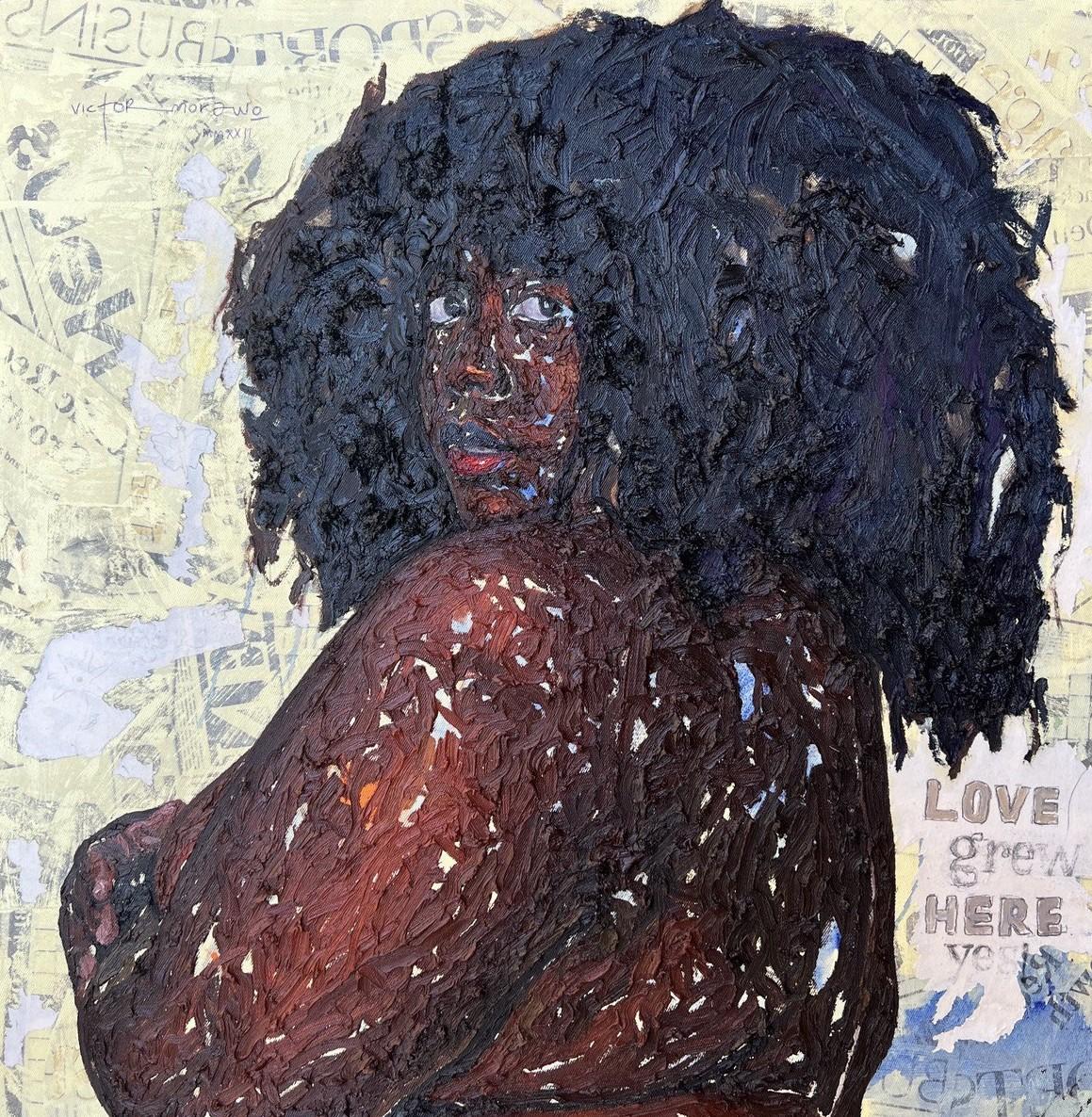 Specchio -21° secolo, Contemporaneo, Figurativo, Ritratto, Donna, Moderno, Impasto