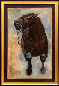 Antique Horse Painting "The Charging Stallion, 1897" Victor Morelli Sánchez-Gil