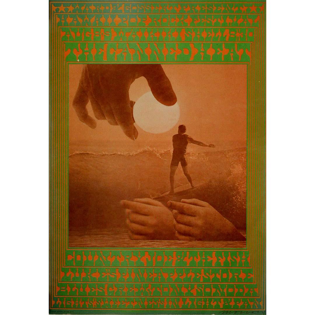 Creato da uno dei veri pionieri del poster design psichedelico, questo pezzo originale del 1967 di Victor Moscoso cattura un momento cruciale nella fusione tra controcultura, musica e sperimentazione grafica. Progettato per l'Hawaii Pop Rock