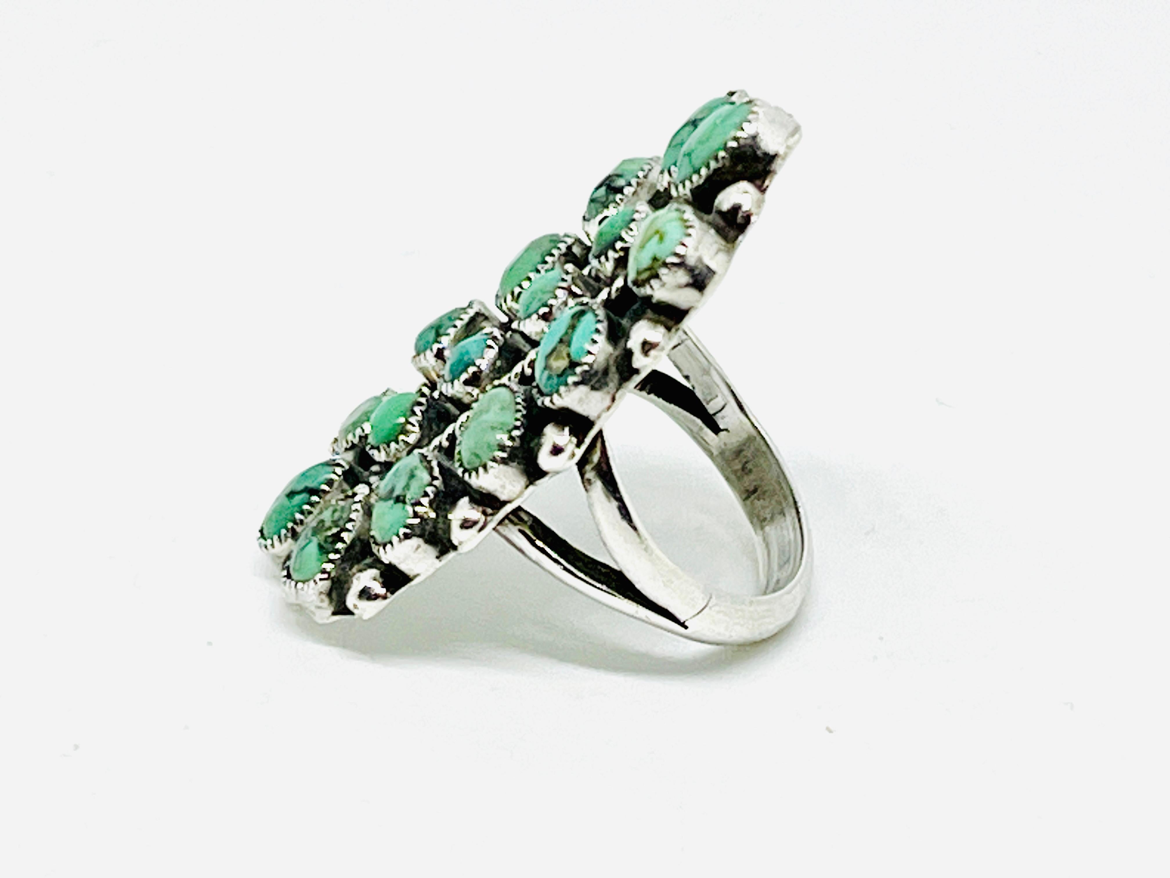 Victor Moses Begay Navajo Silver Turquoise Inlay Ring, Master Silversmith In Good Condition In Lynnwood, WA