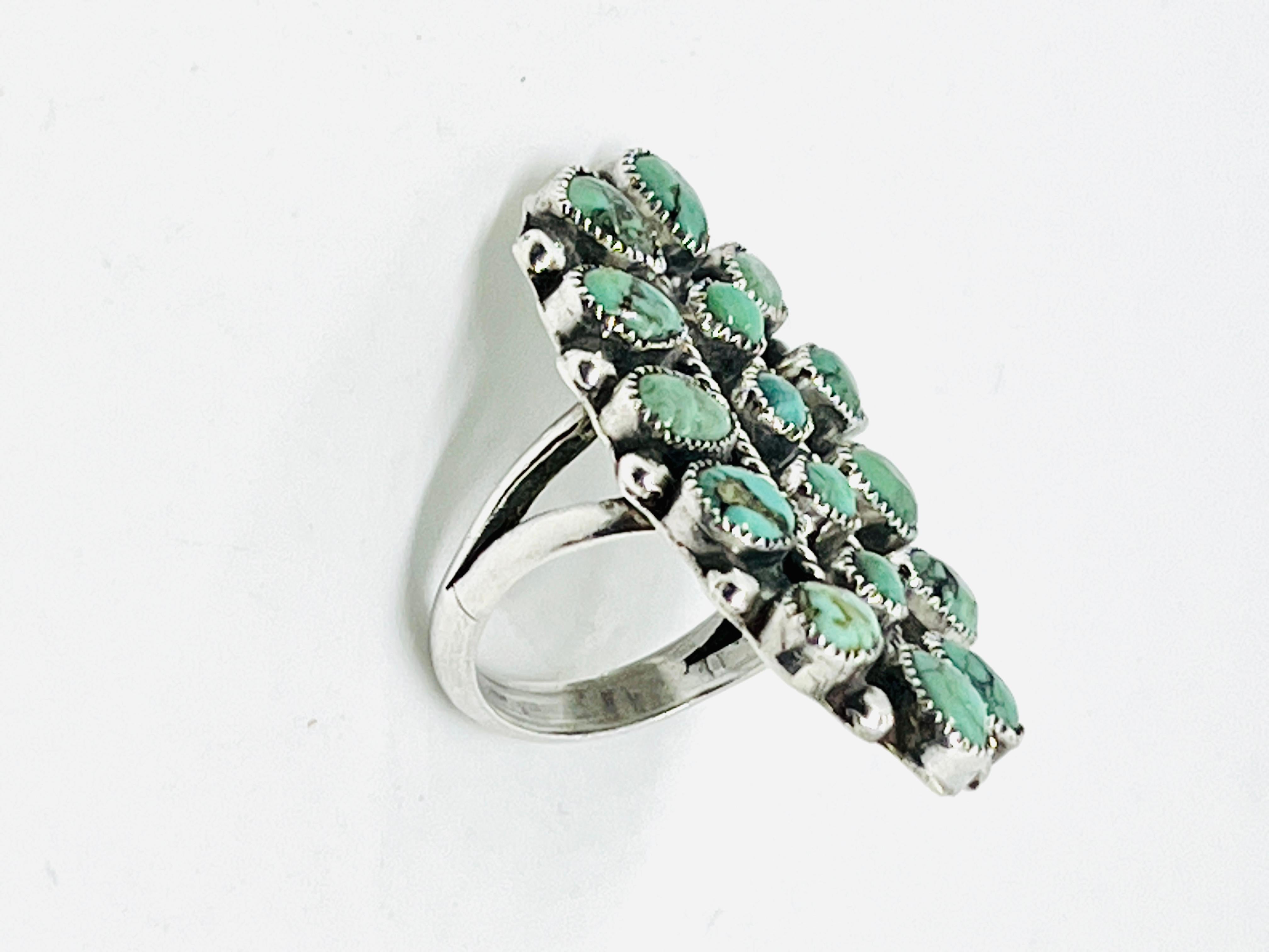 Women's or Men's Victor Moses Begay Navajo Silver Turquoise Inlay Ring, Master Silversmith