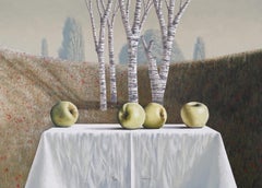 Apples in Poppy Field - 21st Century Contemporary  still-life Oil Painting