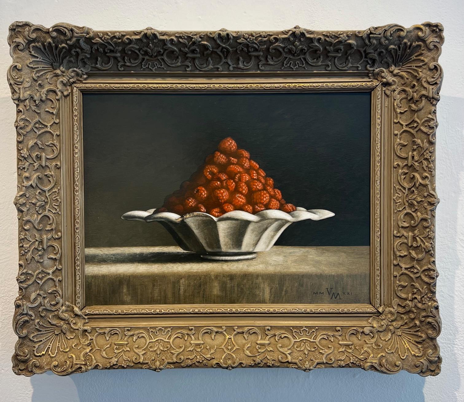 Frambozen Raspberries Oil Painting on Panel Still Life In Stock 