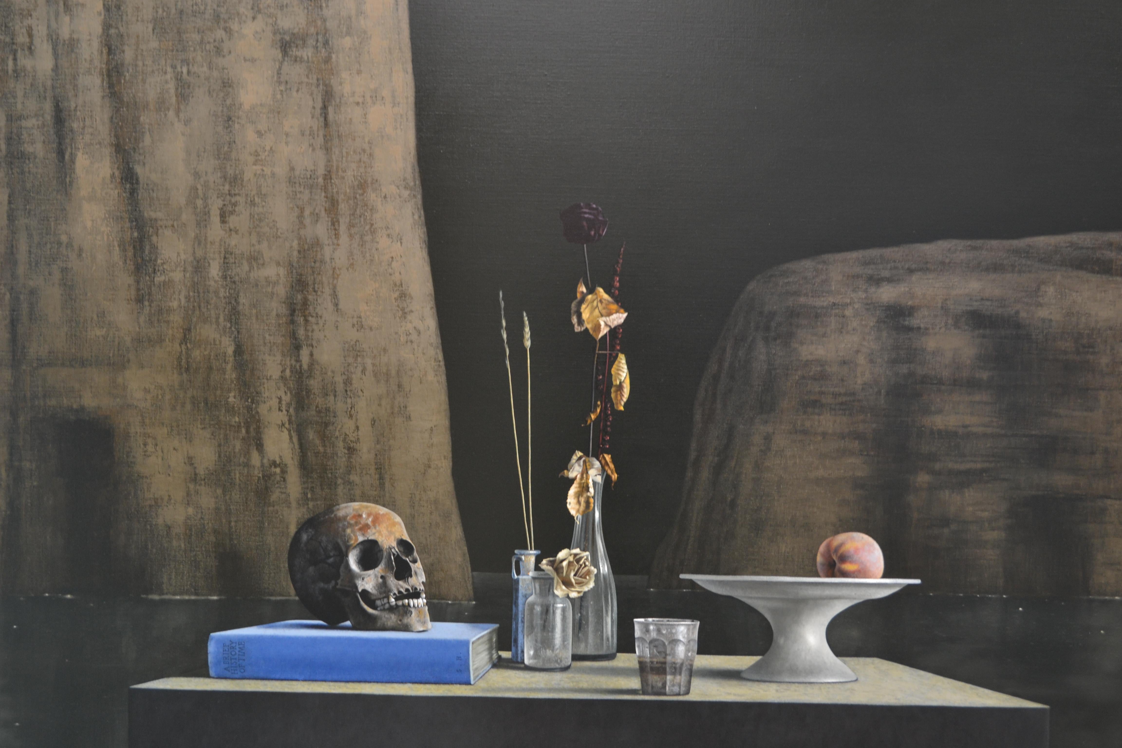 Vanitas- 21st Century Contemporary Oil still-life Painting with Skull. - Black Landscape Painting by Victor Muller