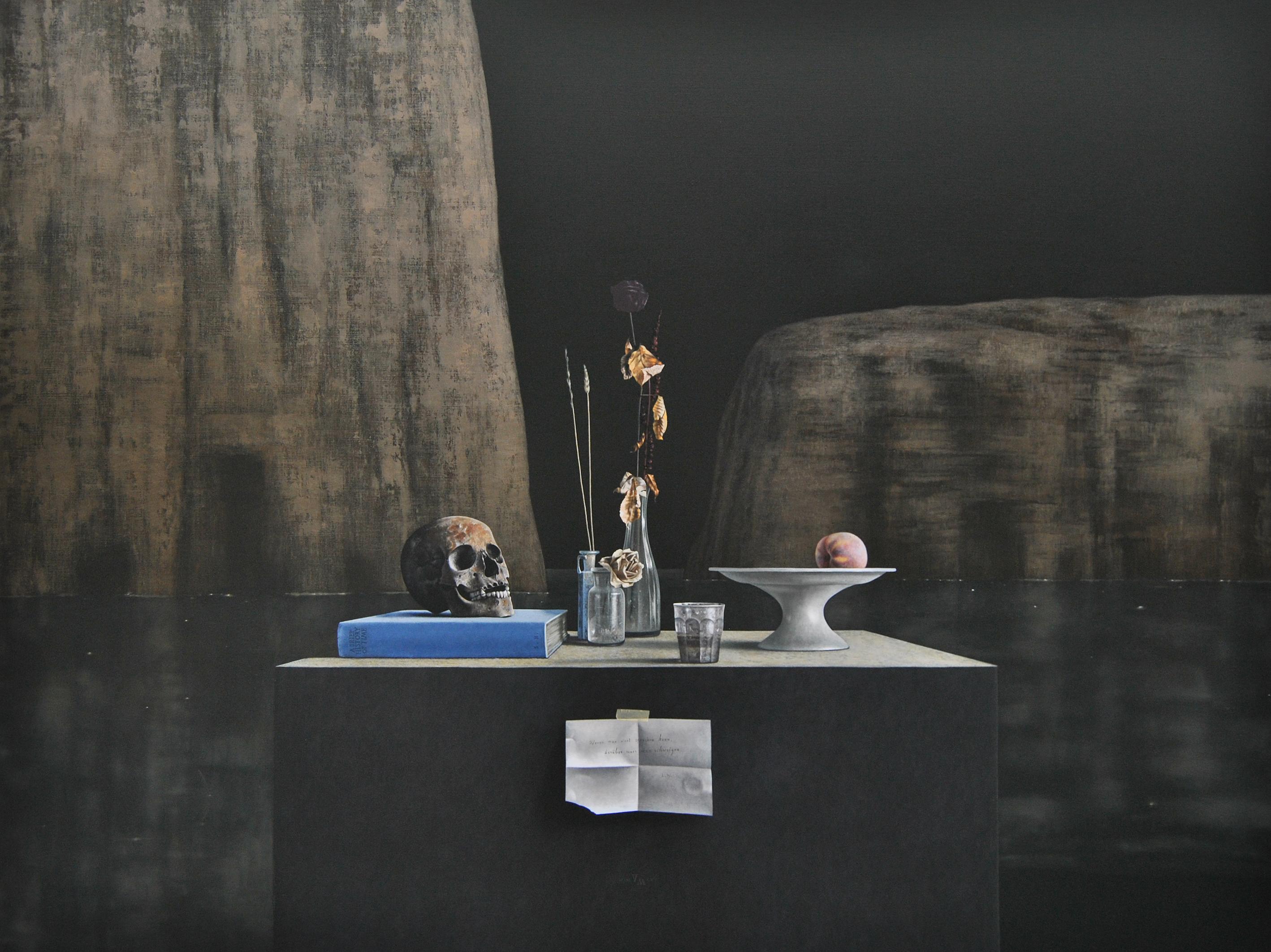 Vanitas- 21st Century Contemporary Oil still-life Painting with Skull.