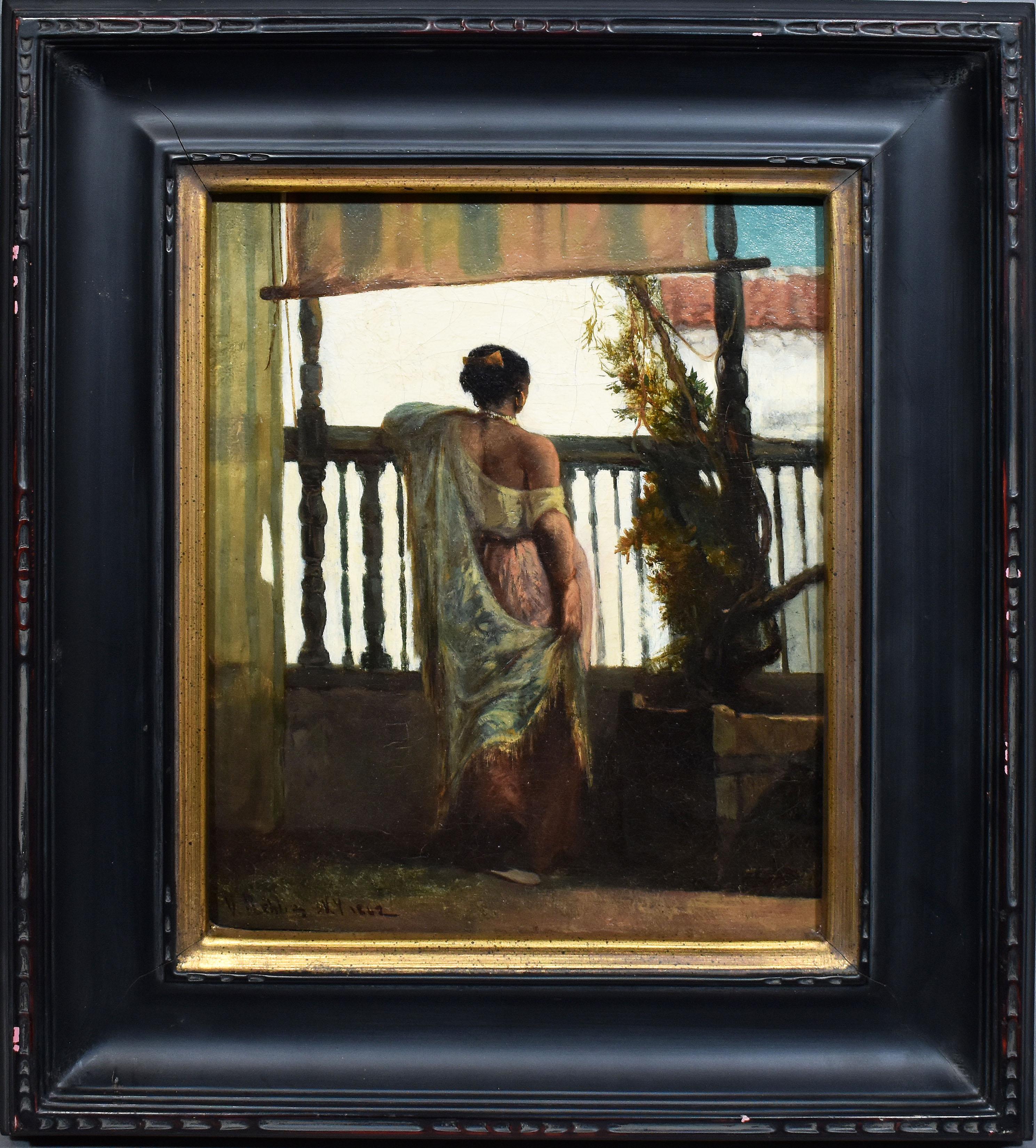 Victor Nehlig Landscape Painting - Antique American Historical Interior Portrait Signed Oil Painting
