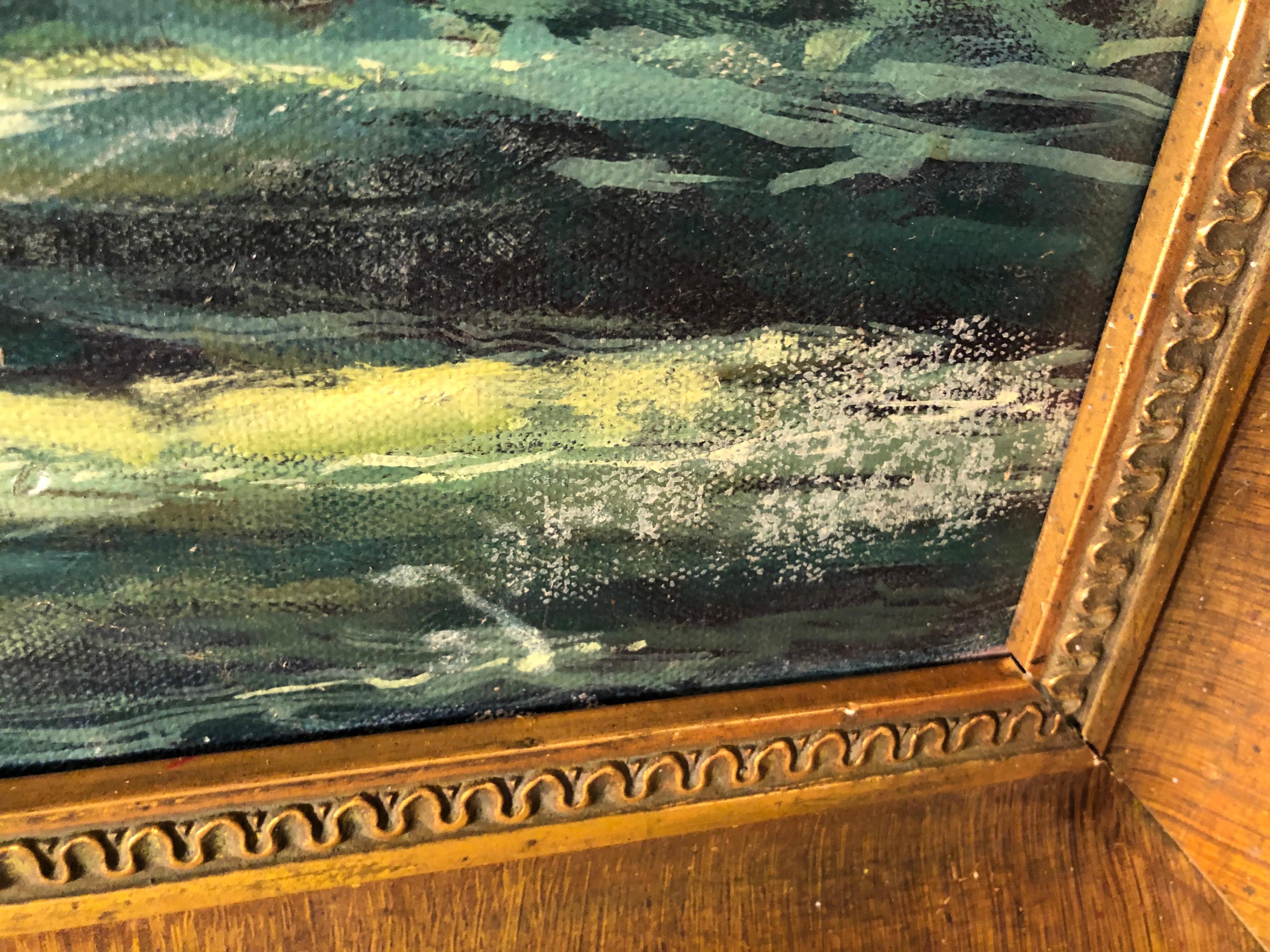 Victor Olsen Sunset Scene of Sailboats Oil on Canvas For Sale 14