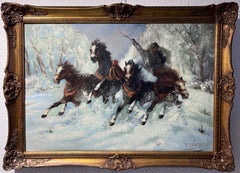 Victor Orlow (1911-?) Retro Large Oil Painting on canvas, Horses, Framed